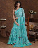 Light Turquoise Georgette Printed Saree