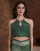 Dark Green Georgette Printed Saree