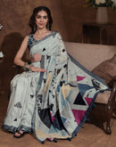 Dusty Beige Silk Printed Saree