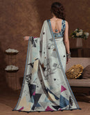 Dusty Beige Silk Printed Saree