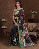 Black Silk Floral Printed Saree