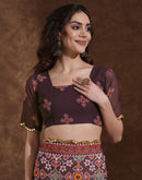 Dusty Wine Georgette Printed Saree