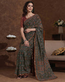 Dark Green Georgette Printed Saree