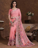 Pink Linen Woven Printed Saree