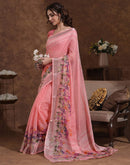 Pink Linen Woven Printed Saree