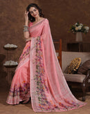Pink Linen Woven Printed Saree