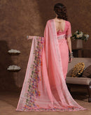 Pink Linen Woven Printed Saree