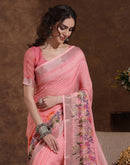 Pink Linen Woven Printed Saree