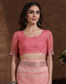 Pink Linen Woven Printed Saree