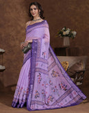 Lavender Linen Woven Printed Saree