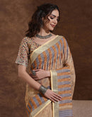 Dark Beige Linen Woven Printed Saree