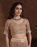 Dark Beige Linen Woven Printed Saree