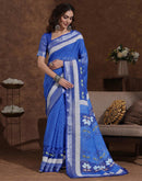 Blue Linen Woven Printed Saree