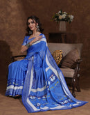 Blue Linen Woven Printed Saree