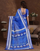 Blue Linen Woven Printed Saree