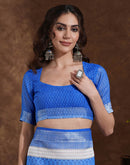 Blue Linen Woven Printed Saree