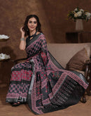 Black Linen Woven Printed Saree