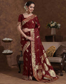 Maroon Silk Woven Banarasi Saree