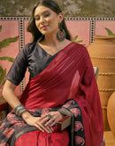 Red Silk Printed Saree