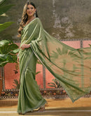 Mehandi Green Shimmer Stone Work Swarovski Saree