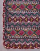 Dark Brown Georgette Printed Mirror Work Saree