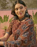 Brown Georgette Printed Mirror Work Saree