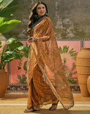 Mustard Yellow Georgette Printed Mirror Work Saree