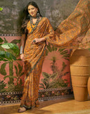 Mustard Yellow Georgette Printed Mirror Work Saree