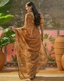 Mustard Yellow Georgette Printed Mirror Work Saree
