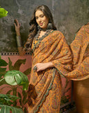 Mustard Yellow Georgette Printed Mirror Work Saree