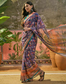 Dusty Purple Georgette Printed Saree