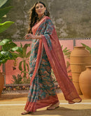 Dusty Teal Green Georgette Printed Saree