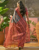 Dusty Teal Green Georgette Printed Saree