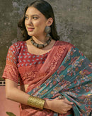 Dusty Teal Green Georgette Printed Saree