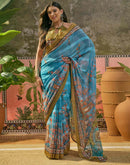 Sky Blue Georgette Printed Saree