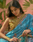 Sky Blue Georgette Printed Saree