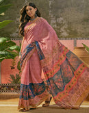 Dark Rama Blue Linen Printed Saree
