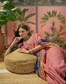 Dark Rama Blue Linen Printed Saree