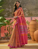 Orange Linen Printed Saree