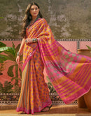 Orange Linen Printed Saree