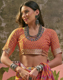 Orange Linen Printed Saree