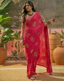 Red Georgette Printed Sequence Embroidery Saree
