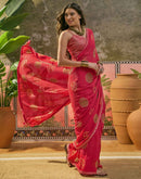 Red Georgette Printed Sequence Embroidery Saree