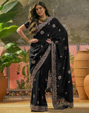 Black Vichitra Silk Stone Work Embroidery Saree