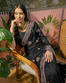 Black Vichitra Silk Stone Work Embroidery Saree