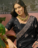 Black Vichitra Silk Stone Work Embroidery Saree