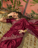 Maroon Vichitra Silk Stone Work Embroidery Saree