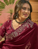 Maroon Vichitra Silk Stone Work Embroidery Saree