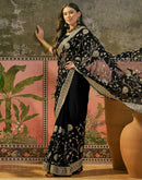 Black Georgette Embroidery Saree