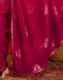 Dark Rani Pink Georgette Foil Printed Lace Saree